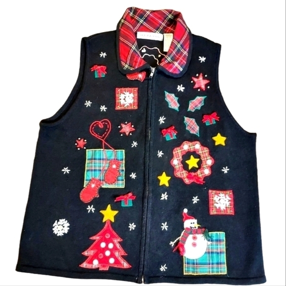 Victoria Jones Large Christmas sweater vest zip opening - Picture 1 of 16